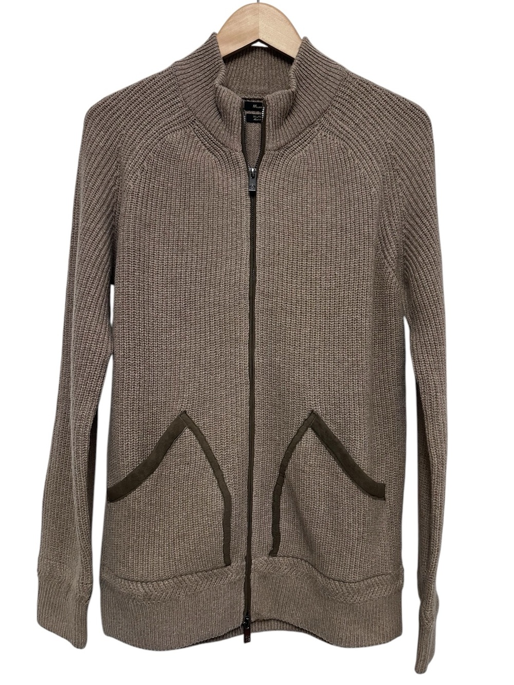 Massimo Dutti Men's Wool Cashmere Full Zip Cardigan Sweater Taupe Brown Large